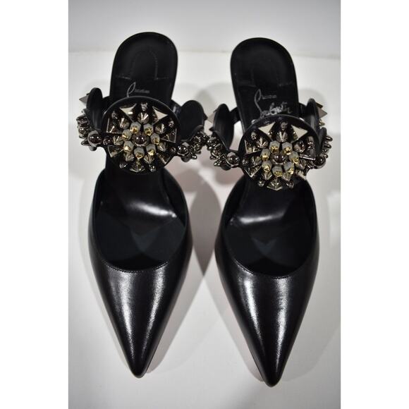 Christian Louboutin Miss Goldora 85 Black Backless Sandal Mule Heel Pump 39 - Picture 7 of 12